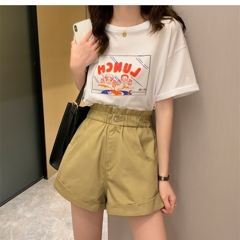 

women High Waist Casual Wide Leg Female Shorts fashion Summer Plus size Short Black Y200512, Brown