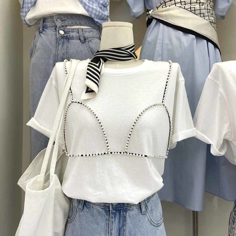 

Beaded T Shirt Women 2022 Summer New Loose CasualShort Sleeve T-shirt 0613, Yellow