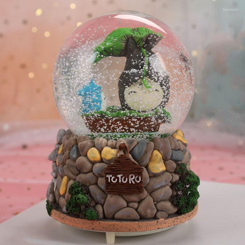 

Decorative Figurines Objects & Crystal Ball Music Box Cartoon Totoro Boys Rainbow Glowing Snowflakes Home Decoration Desktop Ornament