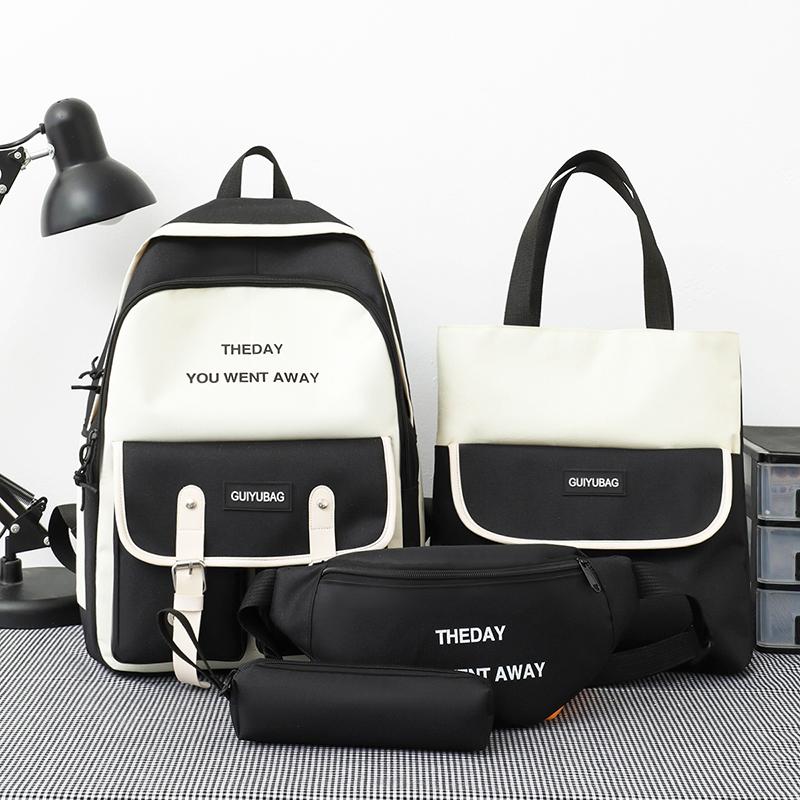 

School Bags 4 Pcs Set Women Laptop Backpack Harajuku Nylon For Teenage Girls Kawaii College Student Kids Book Bag Rucksack 2022, Grey
