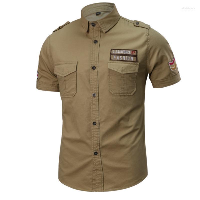 

Men's Casual Shirts Mens Military Shirt Fashion Short Sleeve Cargo Male Solid Pocket Work Clothing Camisa Social Masculina#g Eldd22, Khaki
