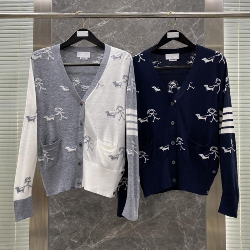 

Men' Sweaters Brand Wool Cardigan Women Stickman Puppy Embroidery Mixed Colors Fashion Quality Striped V-neck Slim Fit ManMen' Olga22, Blue