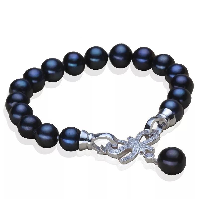 

Link, Chain [MeiBaPJ] Black Bracelet Natural Freshwater Pearl Bangle Jewelry For Momen Fashion Charm Bow Zircon Accessories Lady's Gift