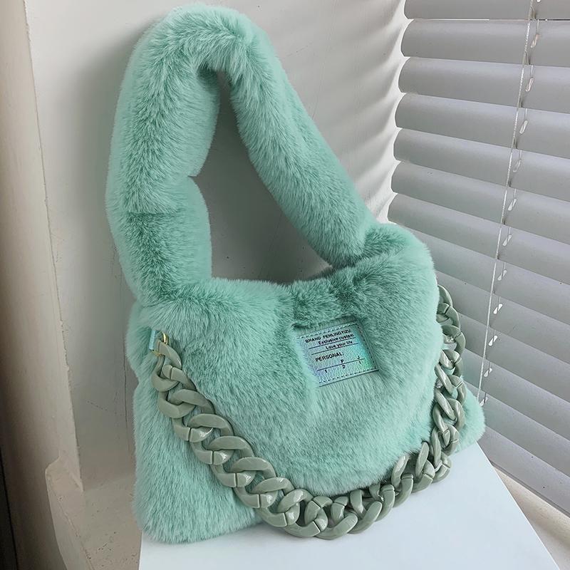 

Evening Bags Faux Fur Large Armpit Bag 2022 Winter High-quality Soft Plush Women's Designer Handbag Shoulder Phone Purse, Green