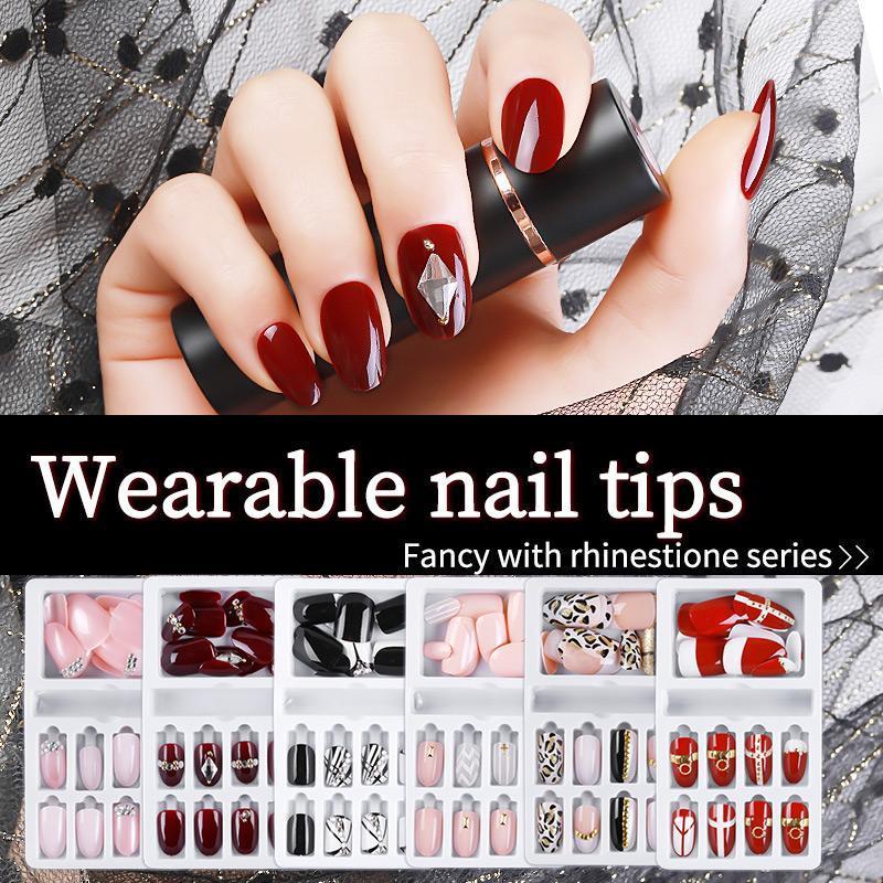 

False Nails 24pcs With Designed Crystal Nail Artificial Tips Set Full Cover For Decorated Short Press On Art Fake Extension Prud22, No.10