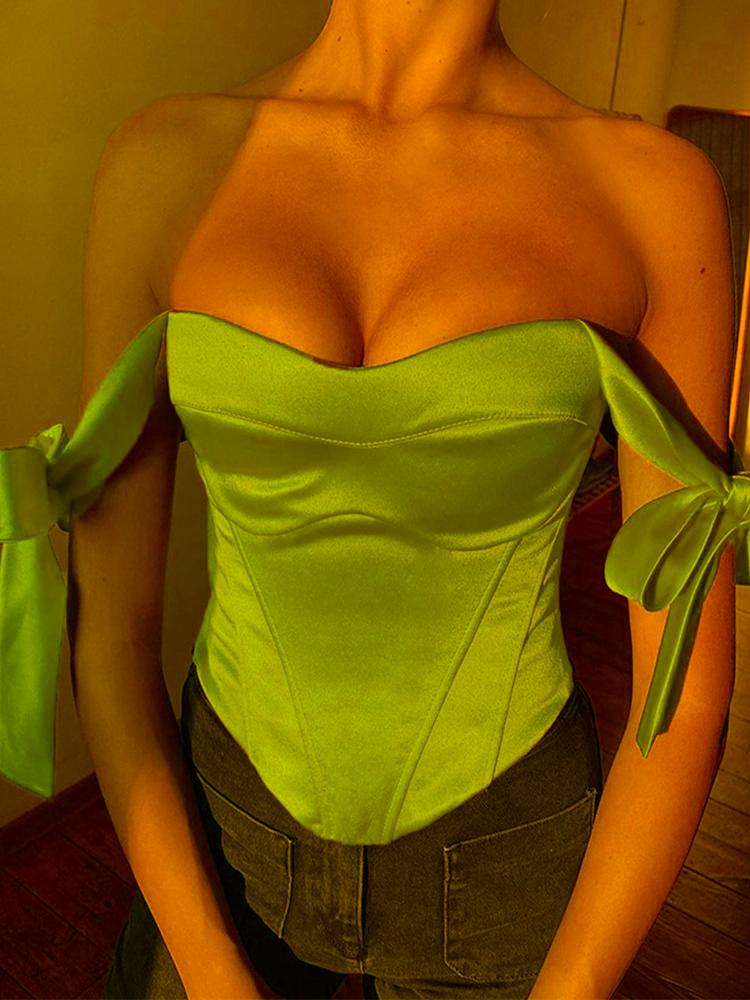 

Women' Tanks & Camis Spring/Summer Short Tops Satin Corsets Open Backs Lace-up Women' European And American Sexy One Word Neck VestsWo, Black