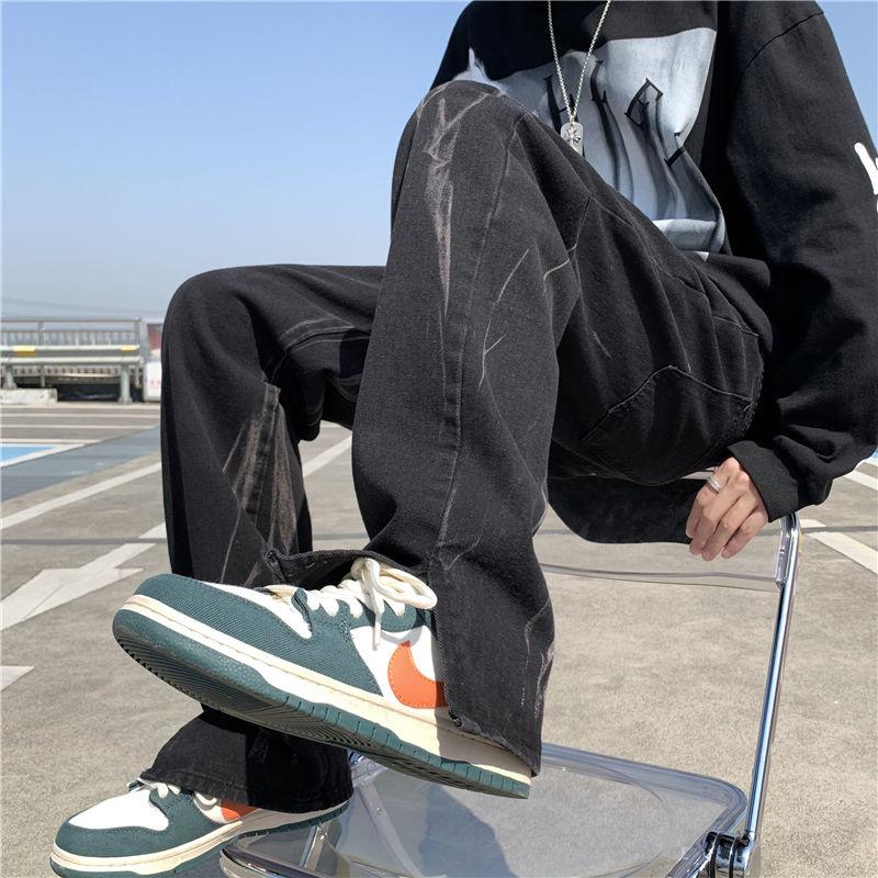 

Men' Jeans Blue Black Baggy Men Fashion Casual Wide Leg Mens Streetwear Loose Hip Hop Straight Tie Dye Denim Pants -3XLMen