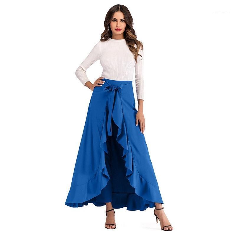 

High Waist England Style Pantskirt Women Summer Bow Solid Sexy Party Dance Elegant Feminino Loose Irregularity Casual Culottes Skirts, Dark blue