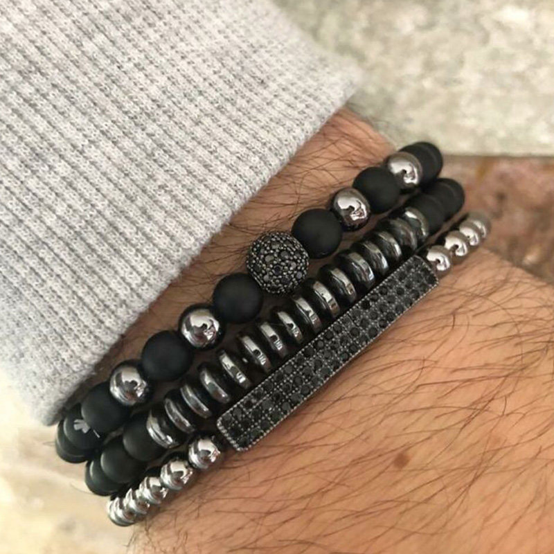 

Bracelet Jewelry Black Frosted Wear Copper Inlaid Zirconium Drill Ball Flying Saucer Long Suit Men