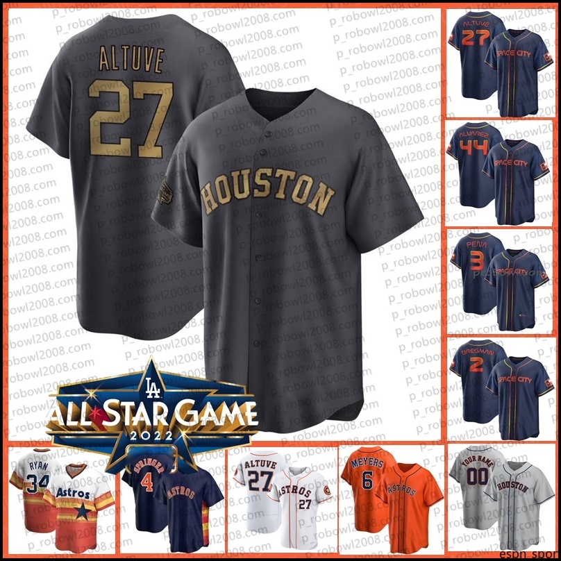 

Astros Jose Altuve Gold 2022 All-Star Jersey Jeremy Pena Alex Bregman Justin Verlander Yordan Alvarez Gurriel Jeff Bagwell Framber Valdez City Connect Baseball, Navy 2022 city connect flex players