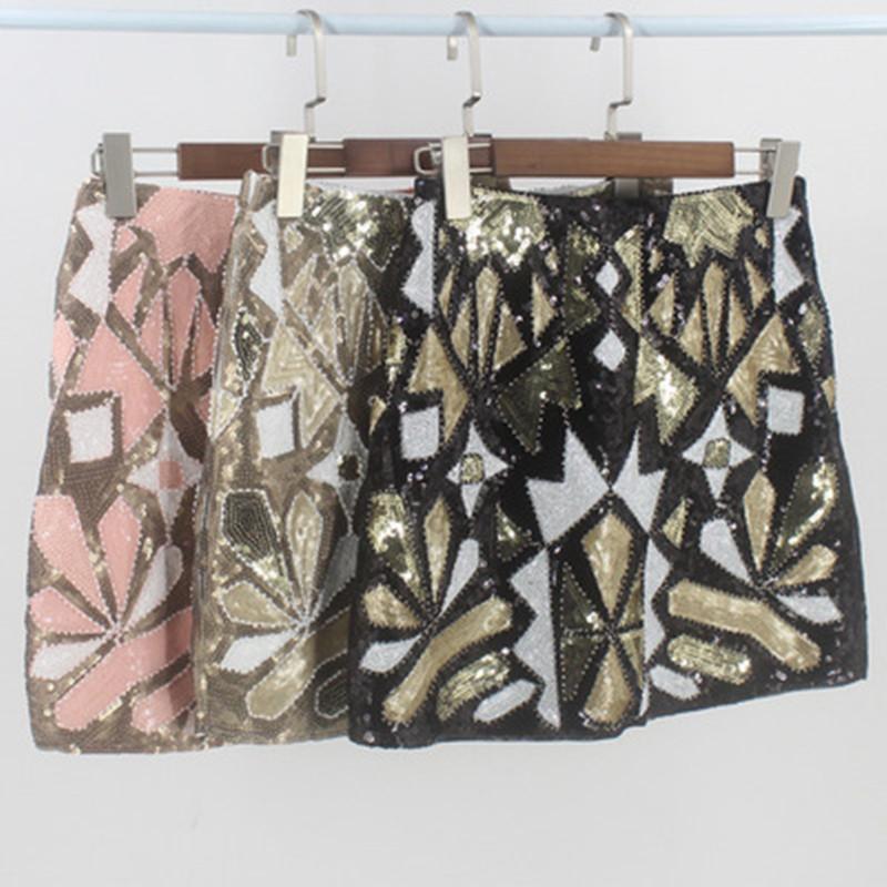 

Skirts Summer Gatsby Flapper Party Skirt Geometric Colorblock Beaded Sequin Women Pencil Jupe Falda Baroque SkirtSkirts, Black
