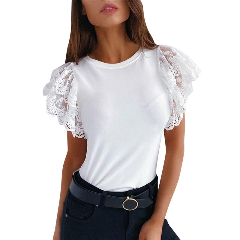 

Women' Blouses & Shirts Womens Tops And Elegant Ladies Summer Lace Top Dames Short Sleeve Shirt Debardeur Femme Party Club Streetwear, White