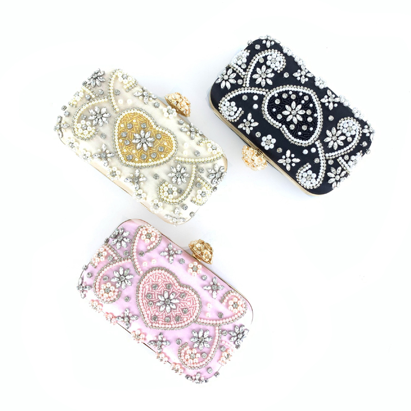 

Evening bag handmade pearl embroidery inlaid with diamond fashion slant craft women's bags, Black