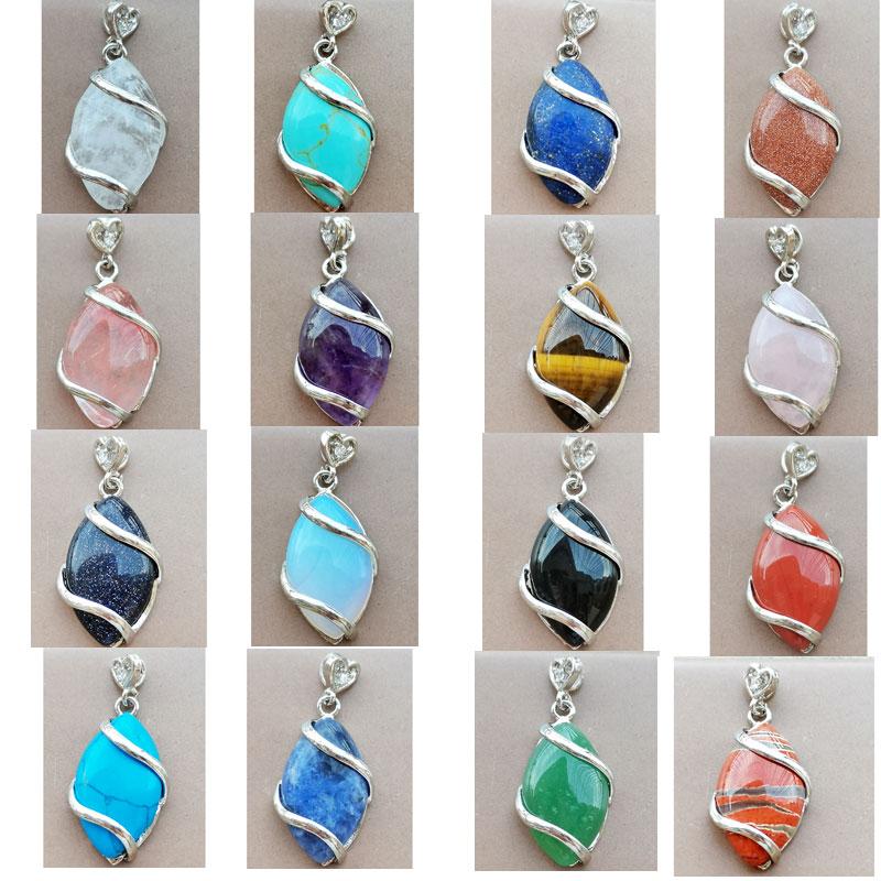 

Pendant Necklaces Tiger Eye Lapis Lazuli Aventurine Crystal Howlite Blue Sand Carnelian Goldstone Art Bead WB945