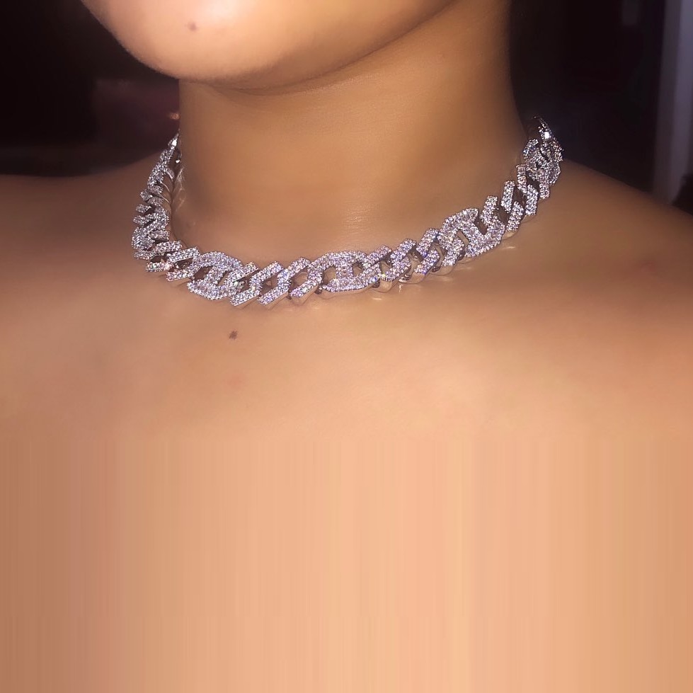 

New 15MM CZ Cuban Chain Necklaces Hip Hop Punk Micro Pave Cubic Zircon Stones Women's Charm Necklace Chain Jewelry Wholesale