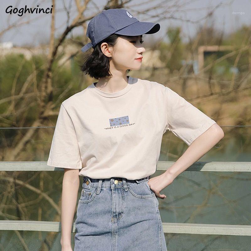 

Women' T-Shirt Short Sleeve T-shirts Women Round-neck Harajuku Ulzzang Printed Ins Leisure Basic Tees Streetwear Cute All-match Students Ch, White