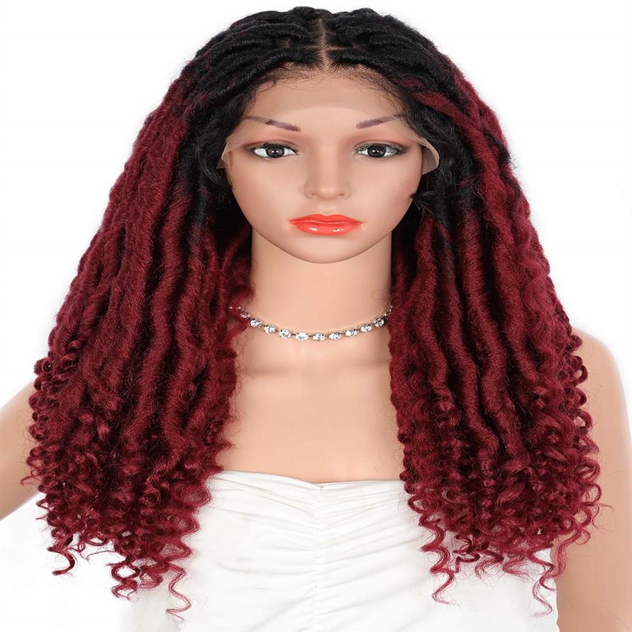 

Beauart 4x4 Swiss Lace Front Faux Locs Knotless Braided Wigs with Bohemian Curls Ends Synthetic Dreadlocks Braids Wigs312D, Black
