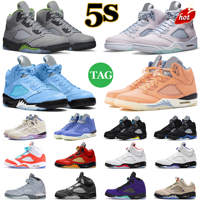 

TOP Jumpman 5 5s Men Basketball Shoes Easter Bean Concord Bluebird UNC PE Oreo Mens Trainers Outdoor Sports Sneakers size 7-13, 5s black metallic