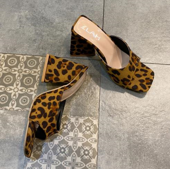 

High-heeled Outer Wear 2022 New Thick-soled Thick-heeled Sandals Temperament Slippers, Leopard print