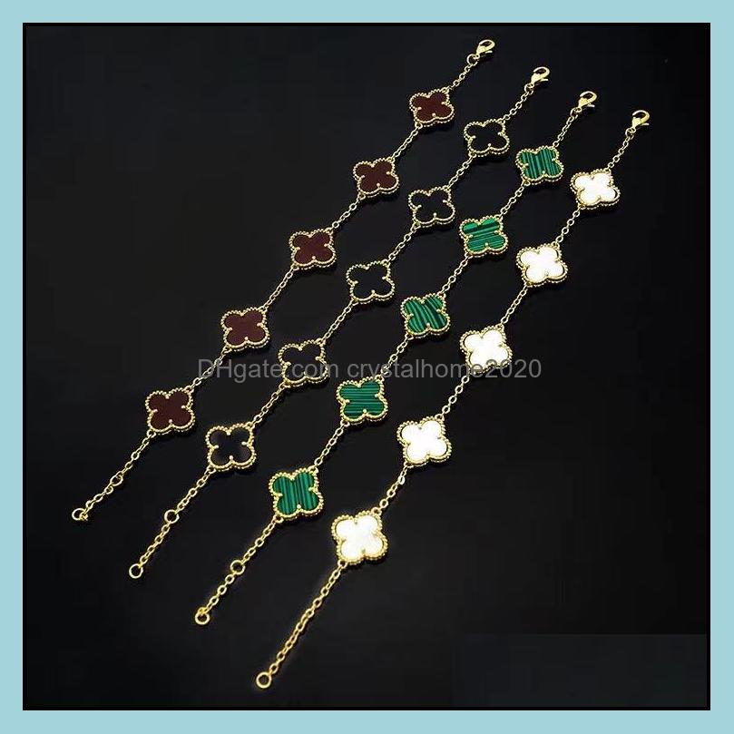 

Other Bracelets Jewelry 14K Gold Plated Bracelet Four Leaf Clover Black White Red Green Mother Of Pearl Five Flowers Designer For Women Drop