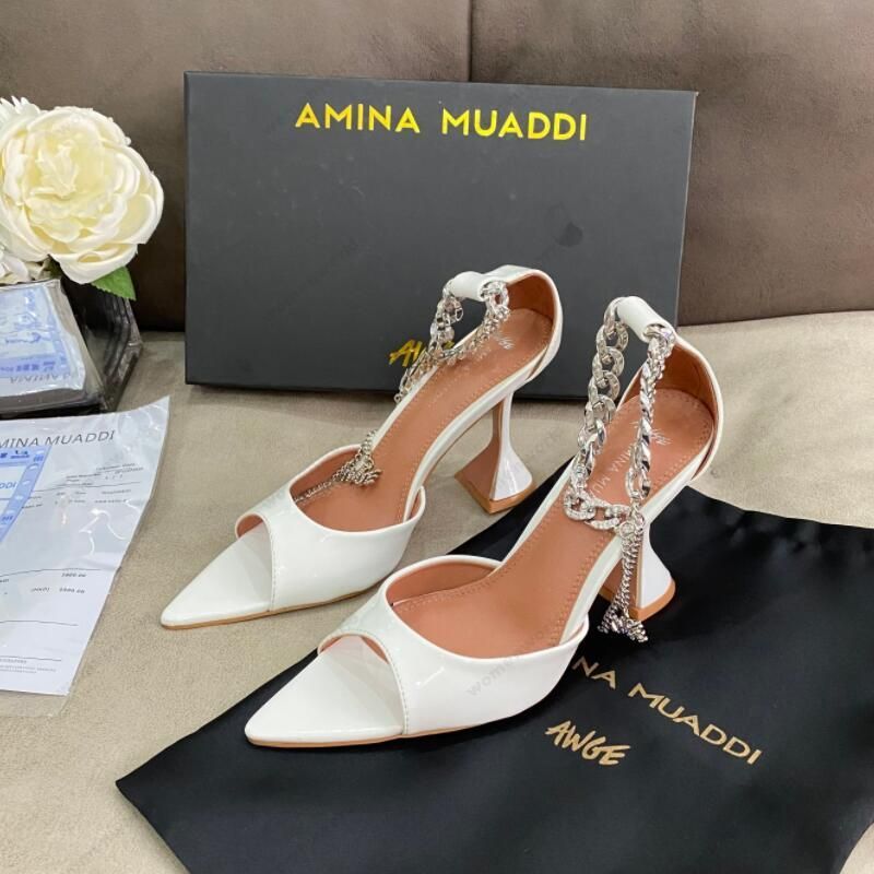 

Luxury Designer Amina Muaddi x AWGE sandals New clear Begum Glass Pvc Crystal Transparent Slingback Sandal Heel Pumps Flacko embellished White sandals shoes, Only a shoe box