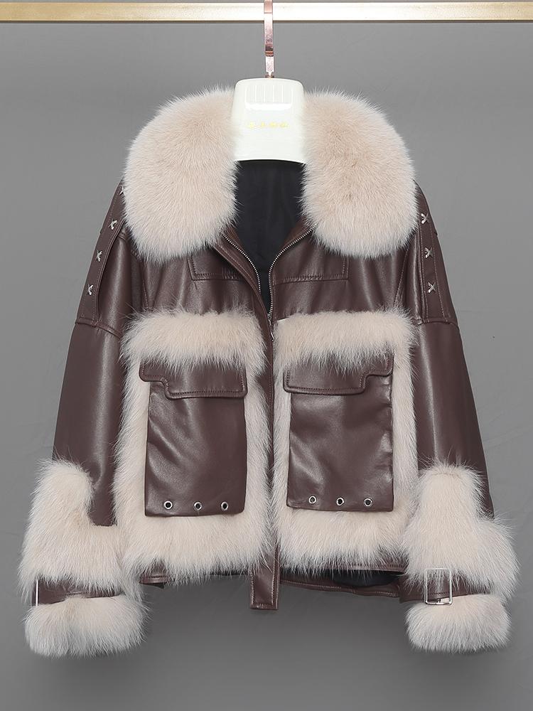 

Women' Fur & Faux Real Coats With Genuine Sheepskin Leather Wholeskin Natural Jacket Outwear Luxury Women Winter 2022 FauxWomen, Brown