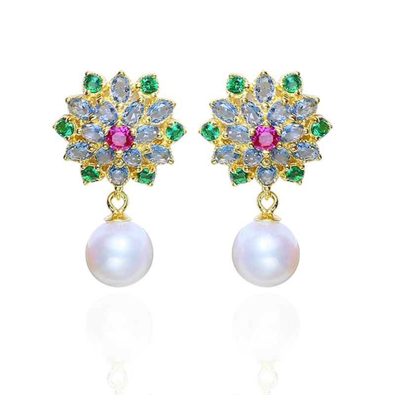 

Dangle & Chandelier MeiBaPJ Natural Freshwater Pearl Fashion Colorful Flower Drop Earrings Real 925 Sterling Silver Fine Charm Jewelry For W