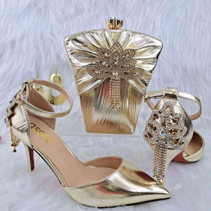 

Fashion Dress Shoes Doershow High Quality African Style Ladies And Bags Set Latest Gold Italian Bag For Party 220512, Red