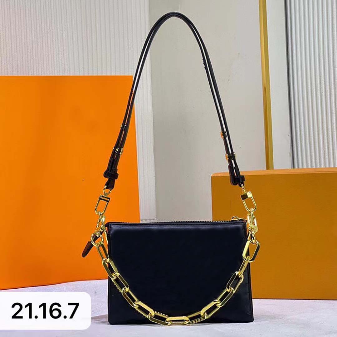 

cousin designer bag gold hardware chain ladies handbag top quality shoulder messenger bag wallet, Black 21cm