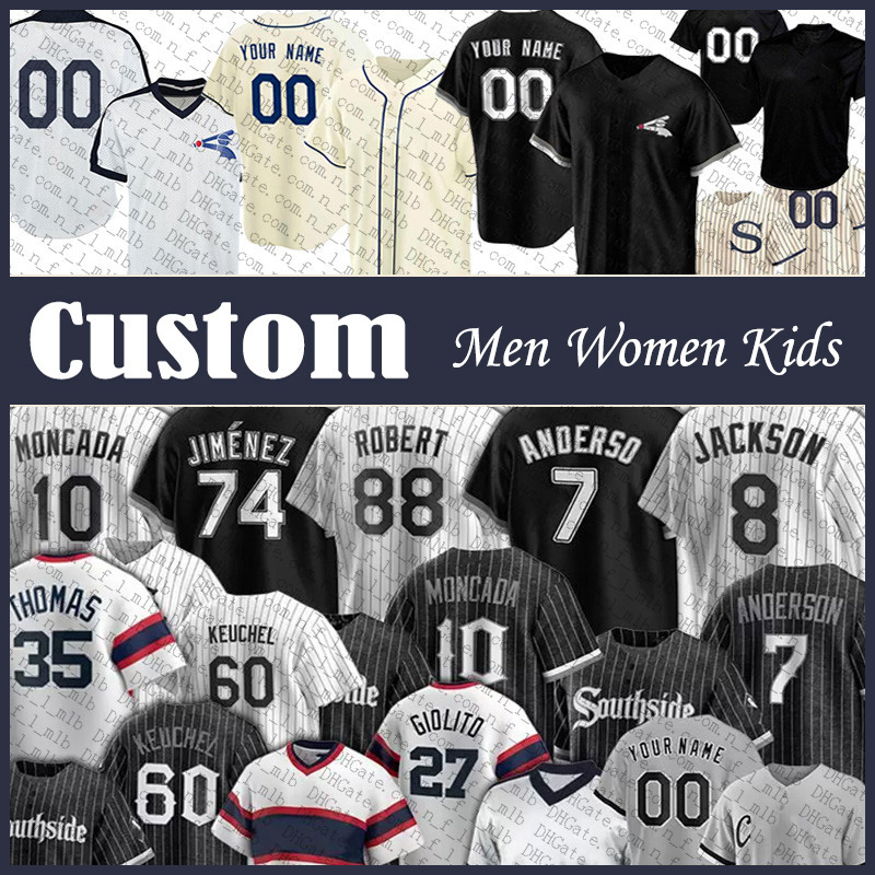 

7 Tim Anderson 88 Luis Robert Custom Men Women Kids Chicago Baseball Jersey White Sox 10 Yoan Moncada 74 Eloy Jimenez 79 Jose Abreu Lucas Giolito Lance Lynn Carlton Fisk, Shown