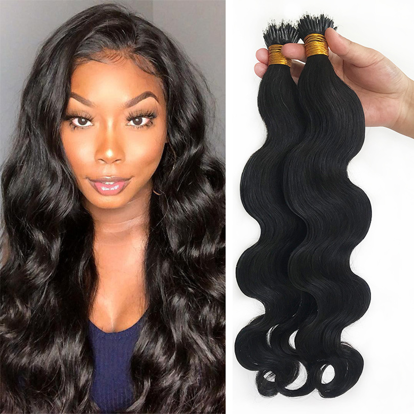 

Brazilian Nano Ring Hair Extensions 100 Strands Natural Color Body Wave 100% Remy Hairs Can Be Dyed For Women