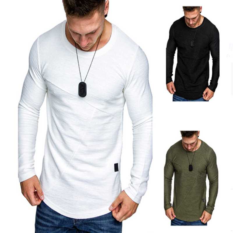 

Men' T-Shirts Spring And Autumn Men' Solid Color Round Collar Long Sleeve T-shirt With Circular Hem Casual Fashion WearMen