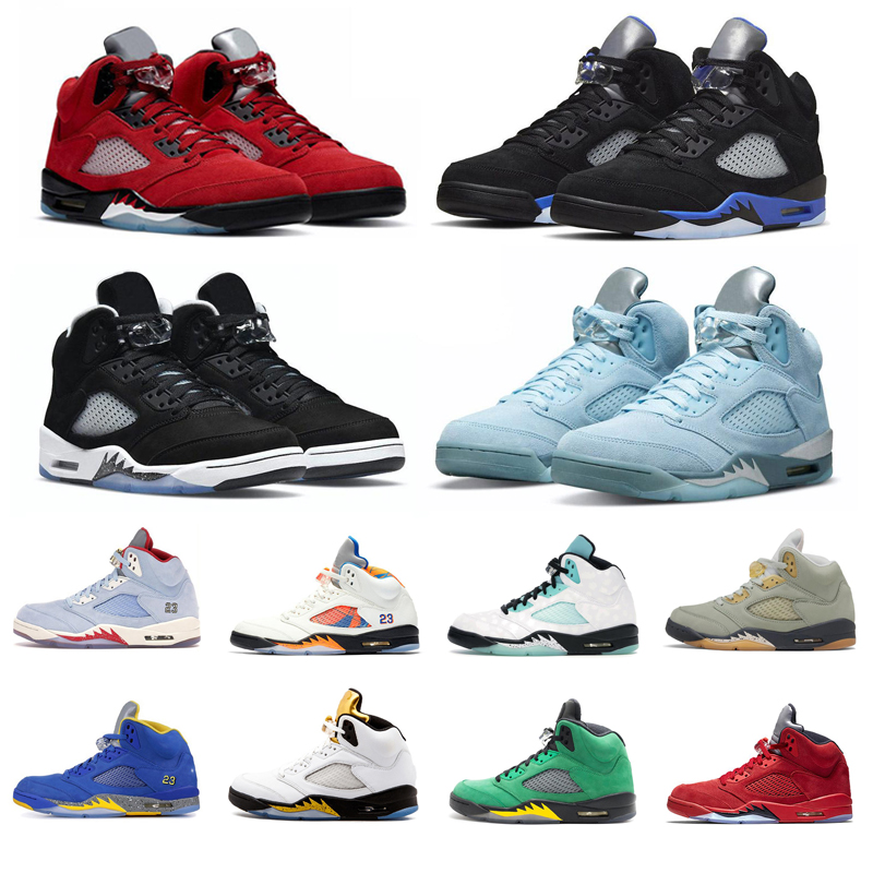 

2022 Men Basketball Shoes 5s 5 Racer Blue White Cement Bluebird Metallic Silver Red Suede Outdoor Mens Trainers Sports Sneakers 7-13, Ice blue