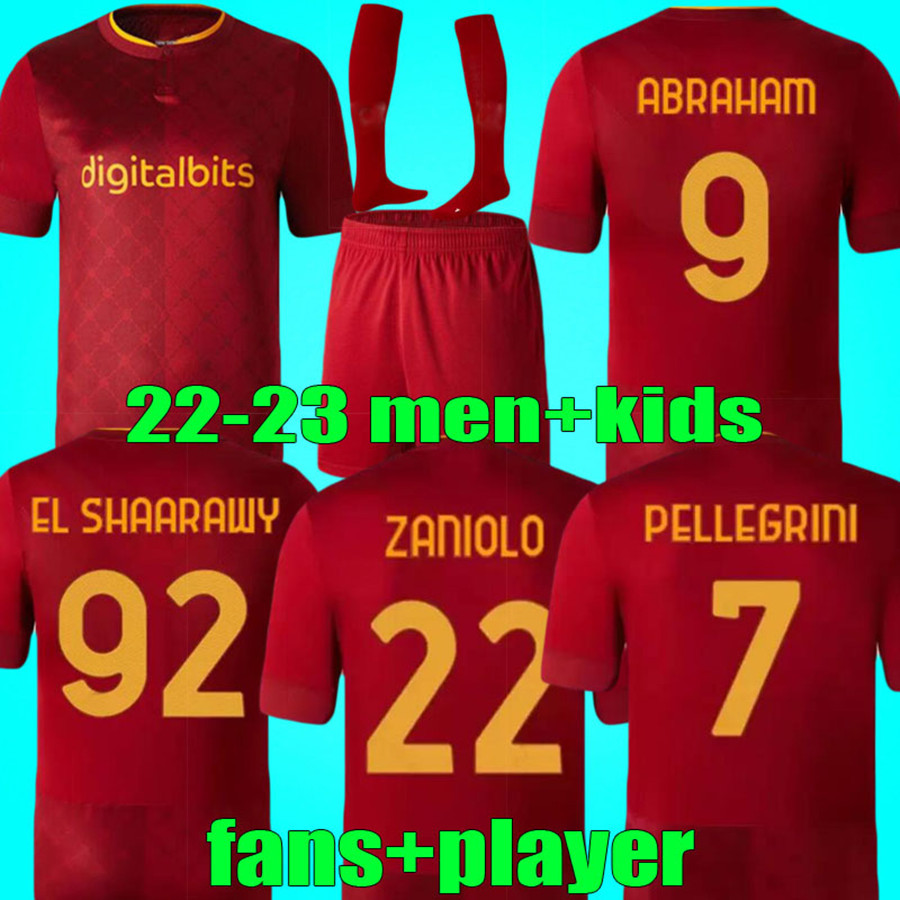 

roma home red Soccer Jerseys 21 22 23 Abraham ZANIOLO 2022 2023 rome PELLEGRINI SHOMURODOV VERETOUT El Shaarawy MANCINI adult men kids kit sets socks footbal Shirt, Men home
