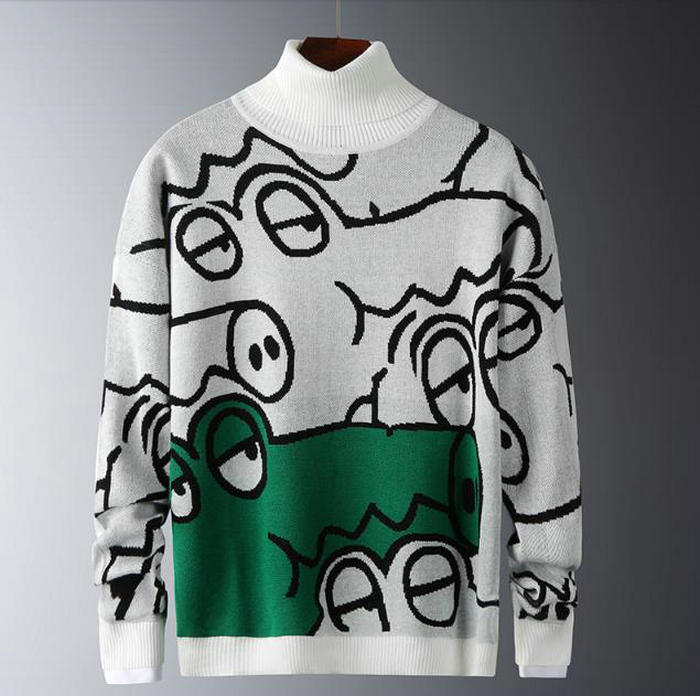 

Men's Slim Sweaters Autumn Winter Anime Sweater Men Cute Cartoon Pullovers 2022 Casual Turtleneck Knitted Sweaters Mens Clothing, Blue