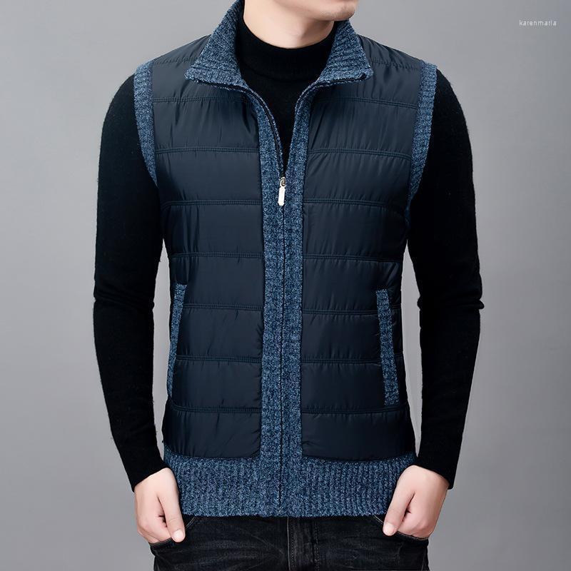 

Men's Vests Nice Winter Patchwork Men Knitted Vest Turn Down Collar Windproof Normal 5 Colors Sleeveless Cardigan Plus Size 3Xl Navidad Kare, Black