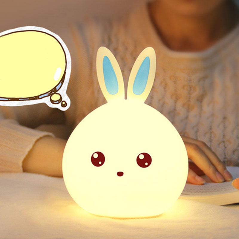 

Cute Rabbit Silicone Night Light Colorful Discoloration Blue Pink Touch Dimming USB Cartoon Children Birthday Gift Sleep Light