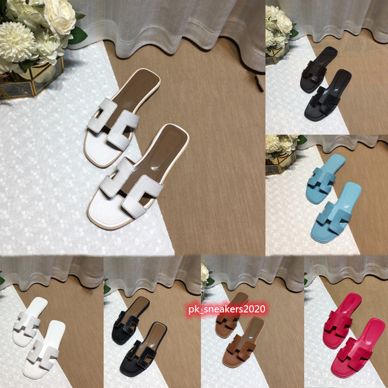

With box Oran Sandal designer Slides Slippers women Shoes genuine leather Filp Flops Sandals Summer luxury Flat Slides Ladies Beach Slide top womens Sneaker, Dark brown