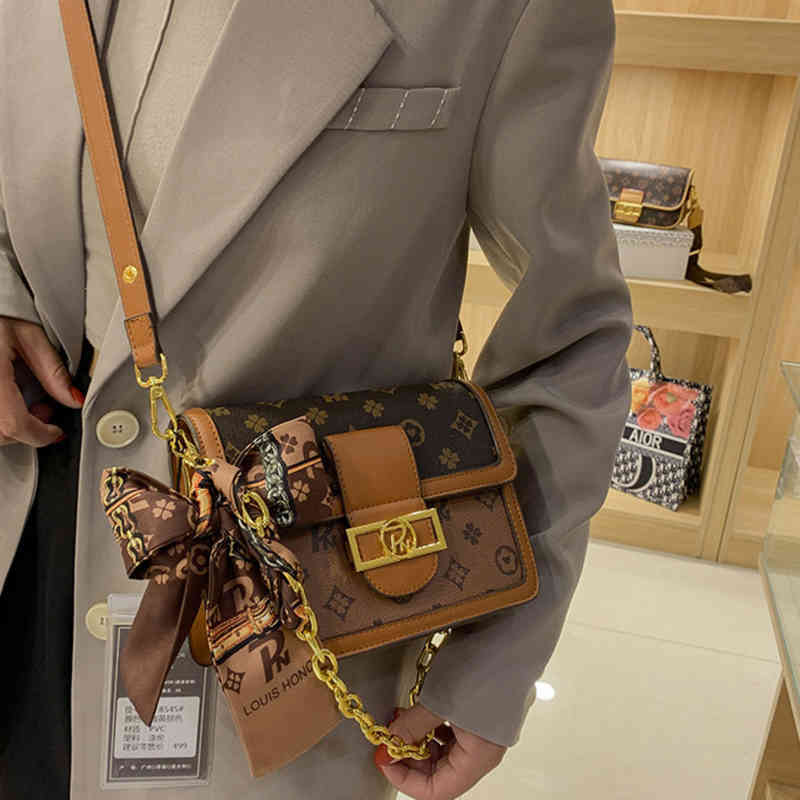 

Purses Women's bag advanced sense printed shoulder new versatile messenger, Brown