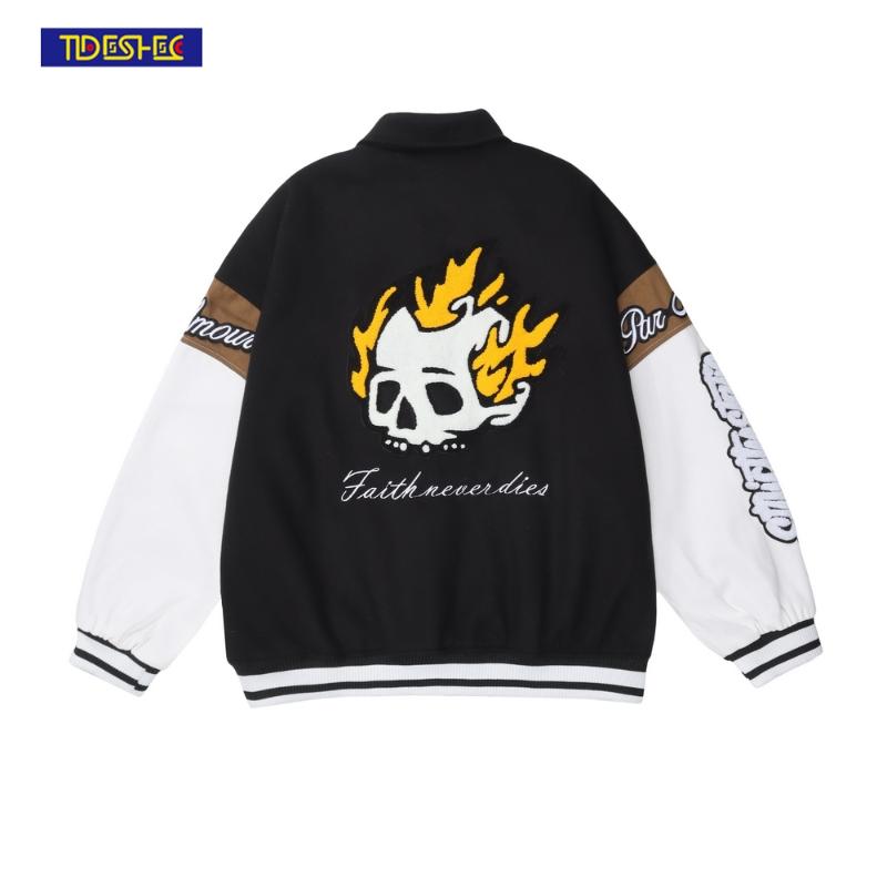 

Men's Jackets 2022 Spring Autumn Embroidery Color Patchwork Baseball Jacket Mens Creative Skull Bomber Streetwear Hip-hop Short, Black;brown