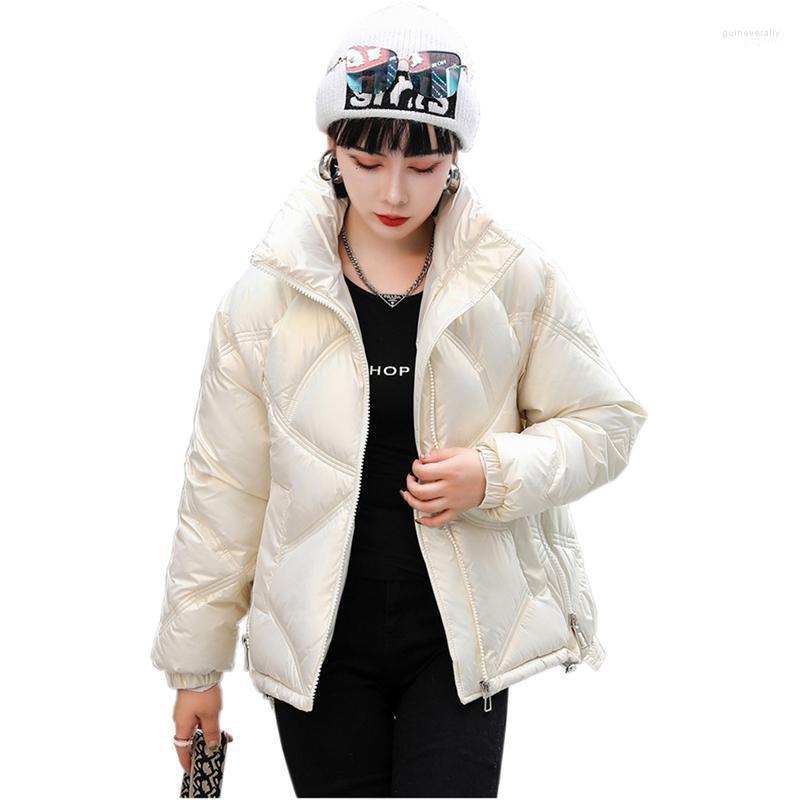 

Women's Down & Parkas 2022 Winter Jackets Short Shiny Padded Jacket Loose Coats Long Sleeve Solid Thick Parka Warm Female Outwear Guin22, Gray