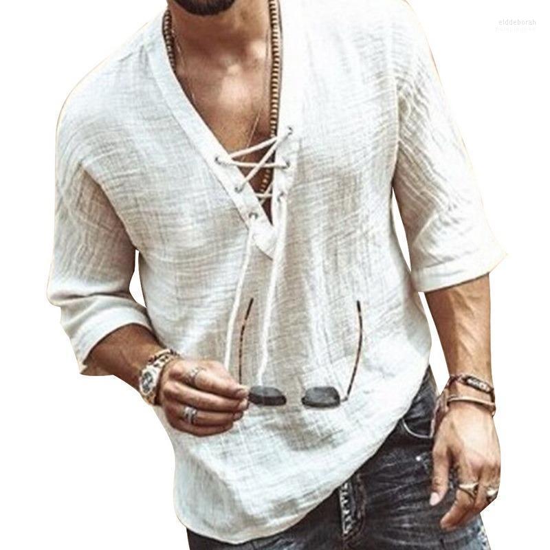 

Men's Casual Shirts Mens Spring Summer Shirt Short Sleeve Cotton Linen Men Loose Collar Button Silk Chemise Homme Eldd22, Style2 red