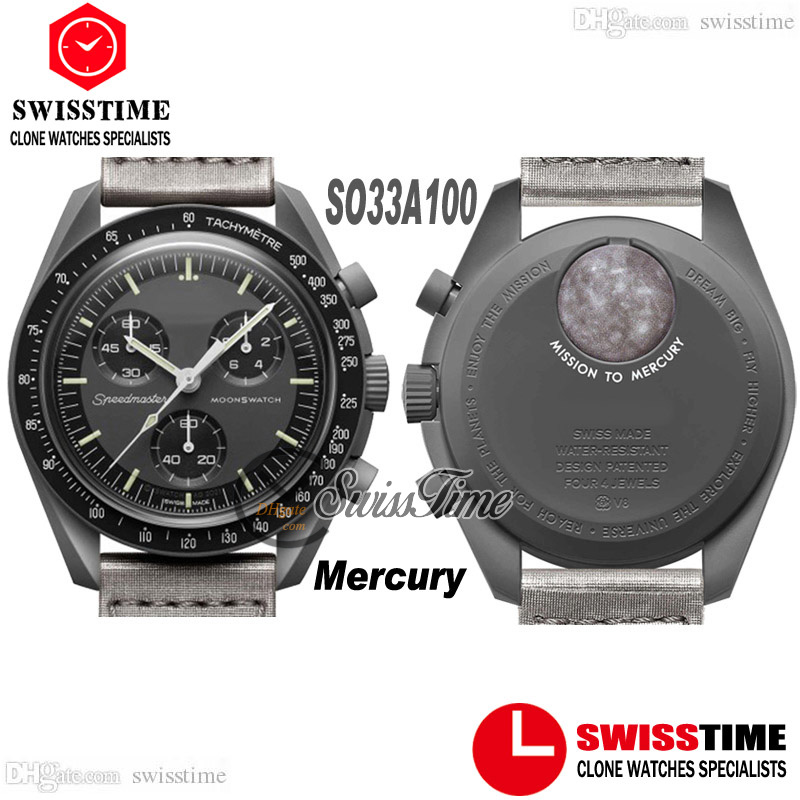 

Bioceramic Moonswatch Swiss Quqrtz Chronograph Mens Watch SO33A100 Mission To Mercury Real Black Ceramic Metallic Grey Nylon With Box Super Edition Swisstime b2, #3-mission