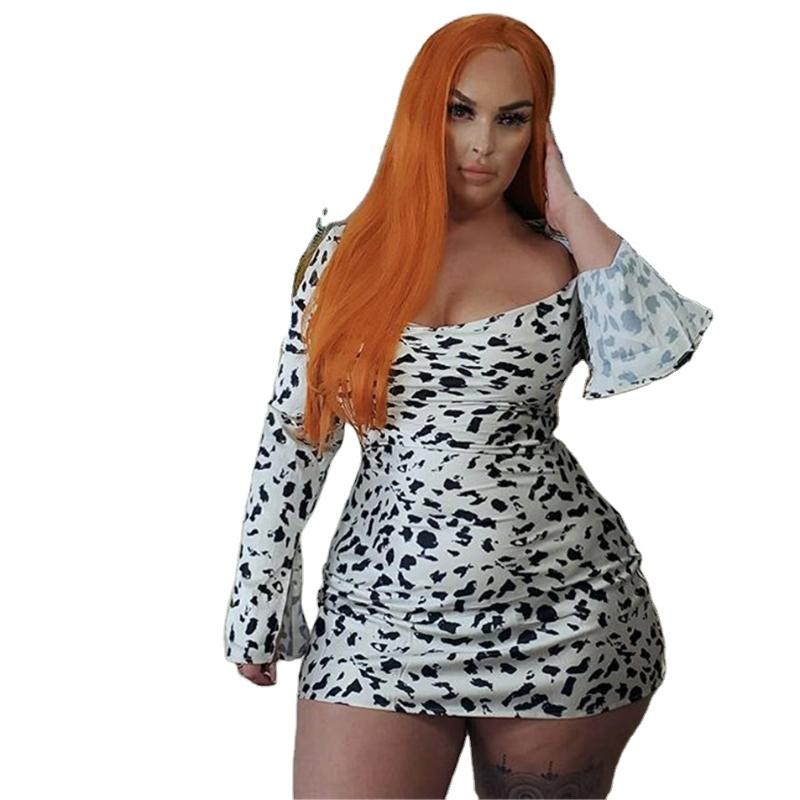 

Plus Size Dresses 2022 Summer Fashion Sexy White Leopard Print, Black