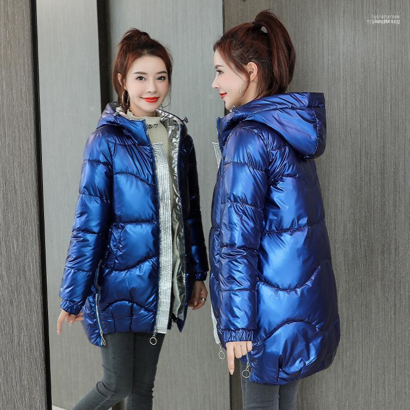 

Winter Jacket Parkas Women Glossy Down Cotton Hooded Parka Warm Female Padded Casual Outwear -3XL1 Luci22, Black
