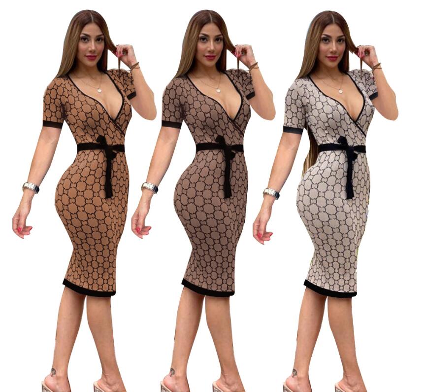 

Womens Dress 2022GG Spring short Sleeve Party A-Line Dress Ladies Sexy V-neck Mini Dresses hot, 01