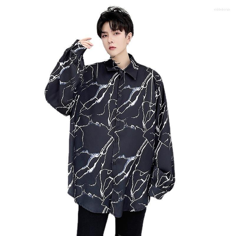 

Men's Casual Shirts Printed Shirt Men Korean Streetwear Fashion Oversize Loose Long Sleeve Tops Male Vintage Dress ShirtMen's Eldd22, H1307