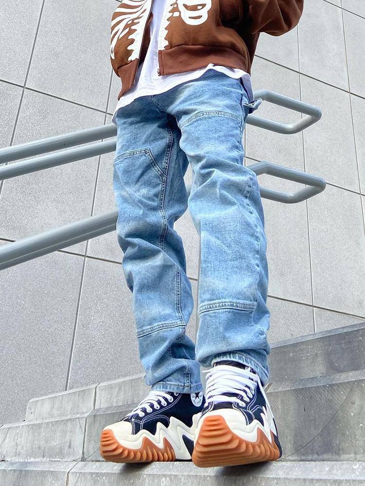 

Men' Jeans For Men Y2K Fashion Patchwork Vaqueros Pantalones Hombre Aesthetic Spliced Loose Straight Long Comfy Jean Pants TrousersMen, Blue