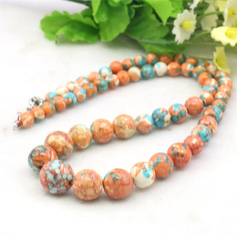 

Chains 6-14mm Round Orange Blue Multicolor Rainbow Necklace Natural Stone Hand Made Women Neckwear DIY Fashion Jewelry Making Design