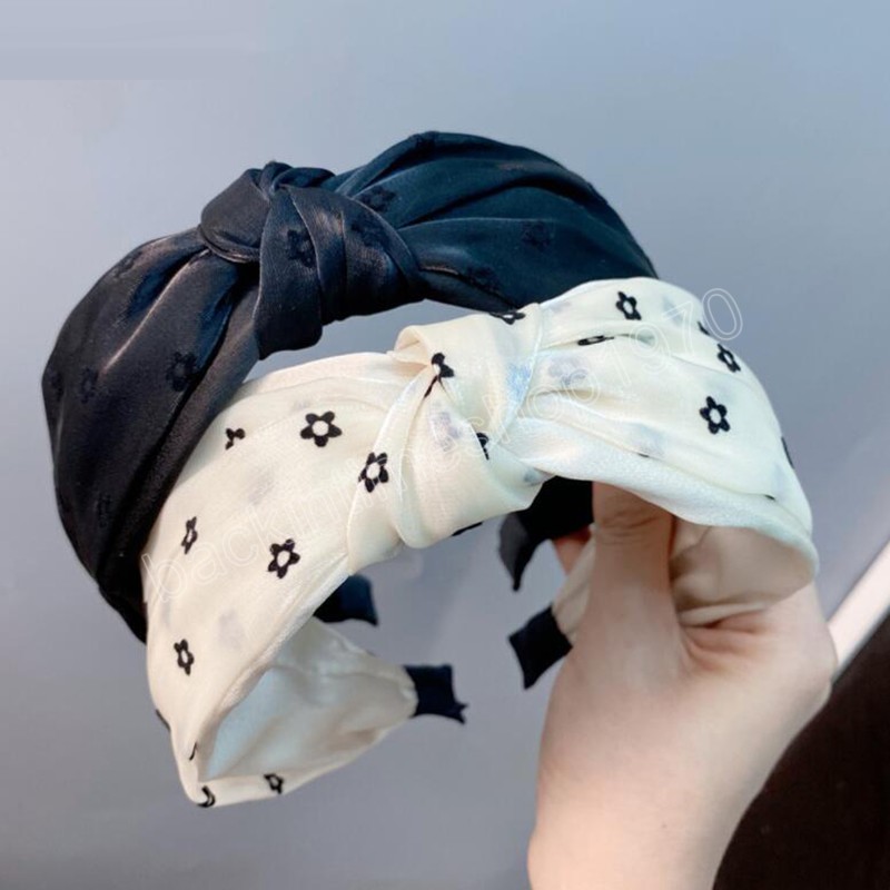 Mode femmes bandeau noeud central large côté bandeau frais noir blanc chapeaux filles cheveux accessoires
